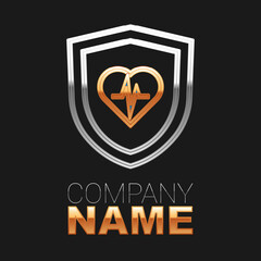 Line Life insurance with shield icon isolated on black background. Security, safety, protection, protect concept. Colorful outline concept. Vector