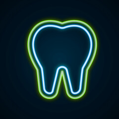Glowing neon line Tooth icon isolated on black background. Tooth symbol for dentistry clinic or dentist medical center and toothpaste package. Colorful outline concept. Vector