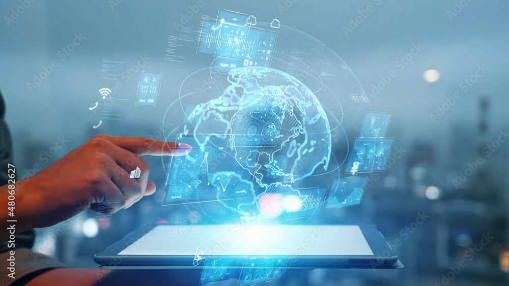 Poster Global communication network concept. Digital transformation.