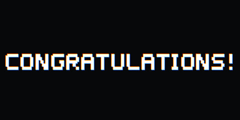 Congratulations . Glitched pixel retro fonts .Blurred video game letters and numbers . Vector alphabet .