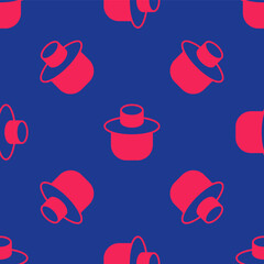 Red Beekeeper with protect hat icon isolated seamless pattern on blue background. Special protective uniform. Vector