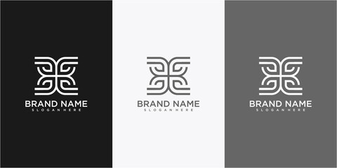 line ornament with letter E logo design inspiration. ornament logo design concept
