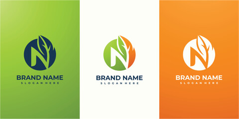 Letter N initial with leaf logo vector design template. N leaf logo design