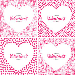 Pink hearts frame backgrounds set. Valentines Day design. Vector illustration. Wedding Invitation card. Happy Valentine's Day lettering with arrow.