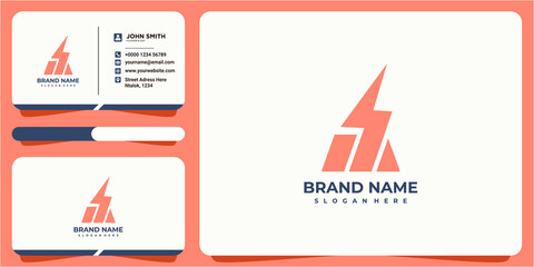 letter m thunder logo design vector with business card design. M light logo design