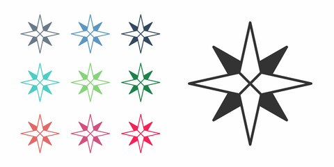 Black Wind rose icon isolated on white background. Compass icon for travel. Navigation design. Set icons colorful. Vector