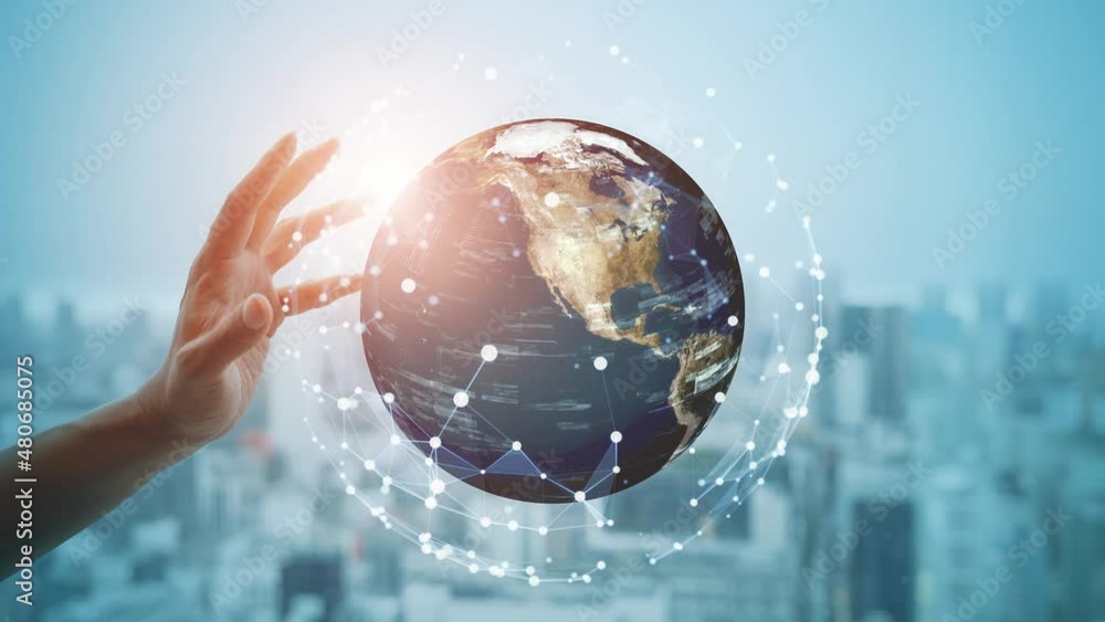 Poster global communication network concept. digital transformation.