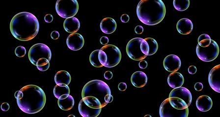 Material of black background and seven-colored soap bubbles_05
