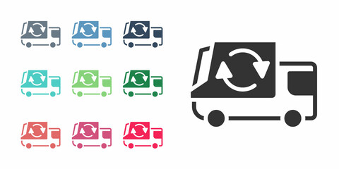 Black Garbage truck icon isolated on white background. Set icons colorful. Vector