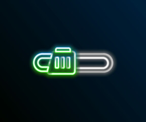 Glowing neon line Chainsaw icon isolated on black background. Colorful outline concept. Vector