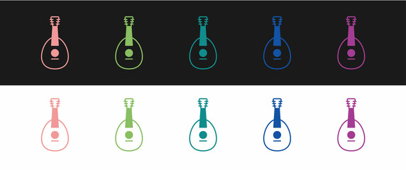 Set Traditional musical instrument mandolin icon isolated on black and white background. Vector