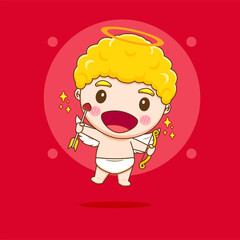 Cute Cupid angel with bow and arrow cartoon character. Valentine's day design concept.
