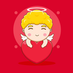 Cute Cupid angel hugging love cartoon character. Valentine's day design concept.