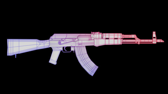 AK machine gun wireframe 3d render