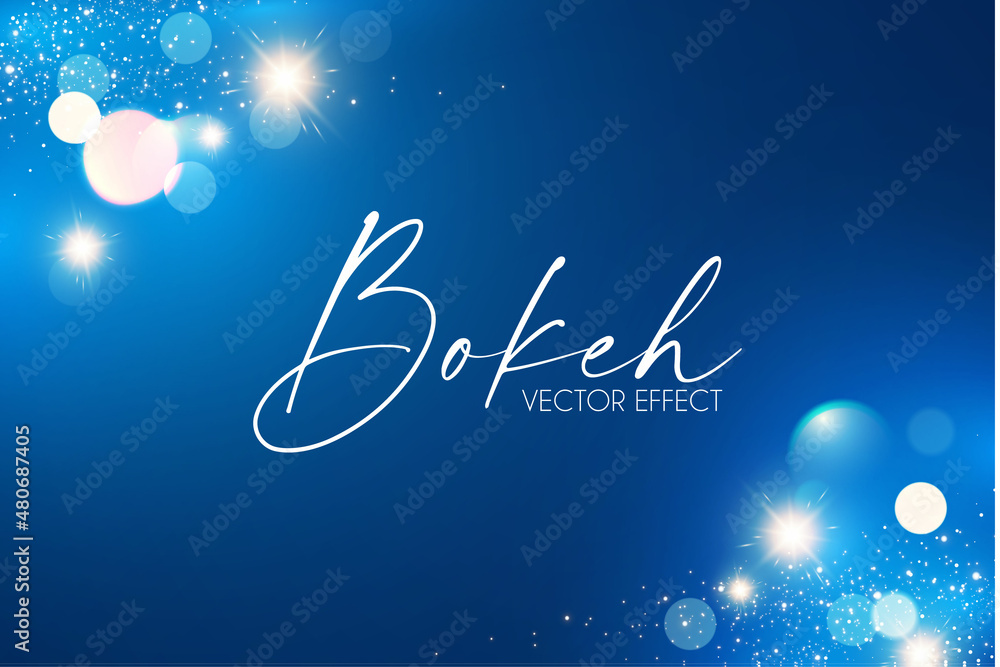 Wall mural abstract blue background with bokeh effect and lights.