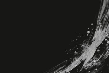 カーブした銀色のブラシストロークのダーク抽象背景　黒背景　和風　筆　コピースペース　ダイナミック