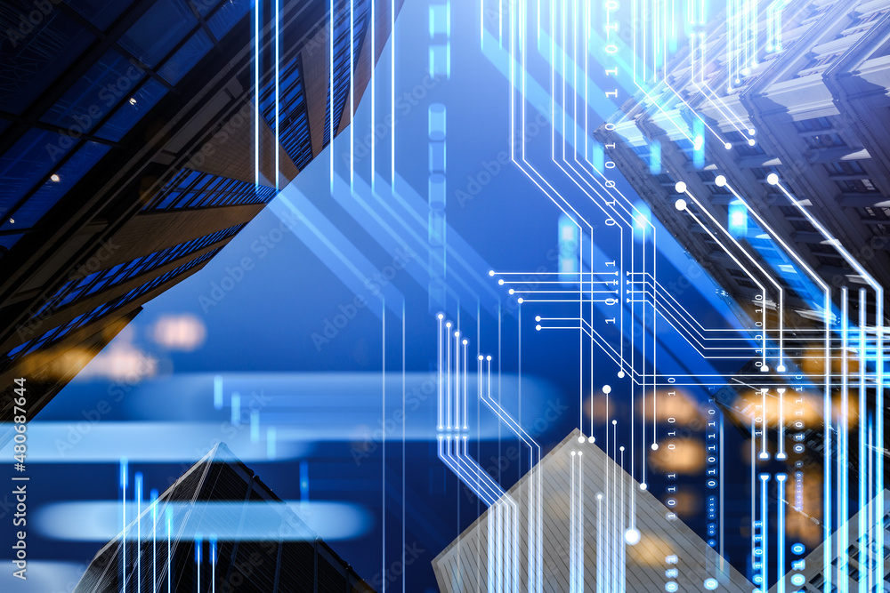 Aufkleber development and business programming, cyberspace and buildings