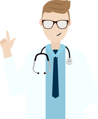 Doctor icon, male doctor showing finger up isolated vector, medical worker
