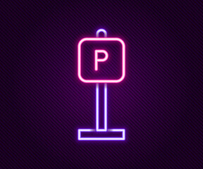 Glowing neon line Parking icon isolated on black background. Street road sign. Colorful outline concept. Vector