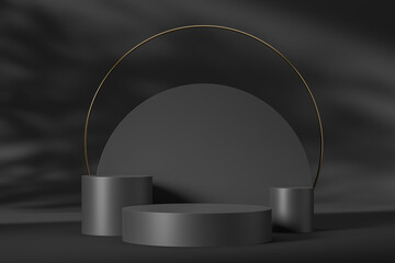Black podium and decoration for product display, mockup