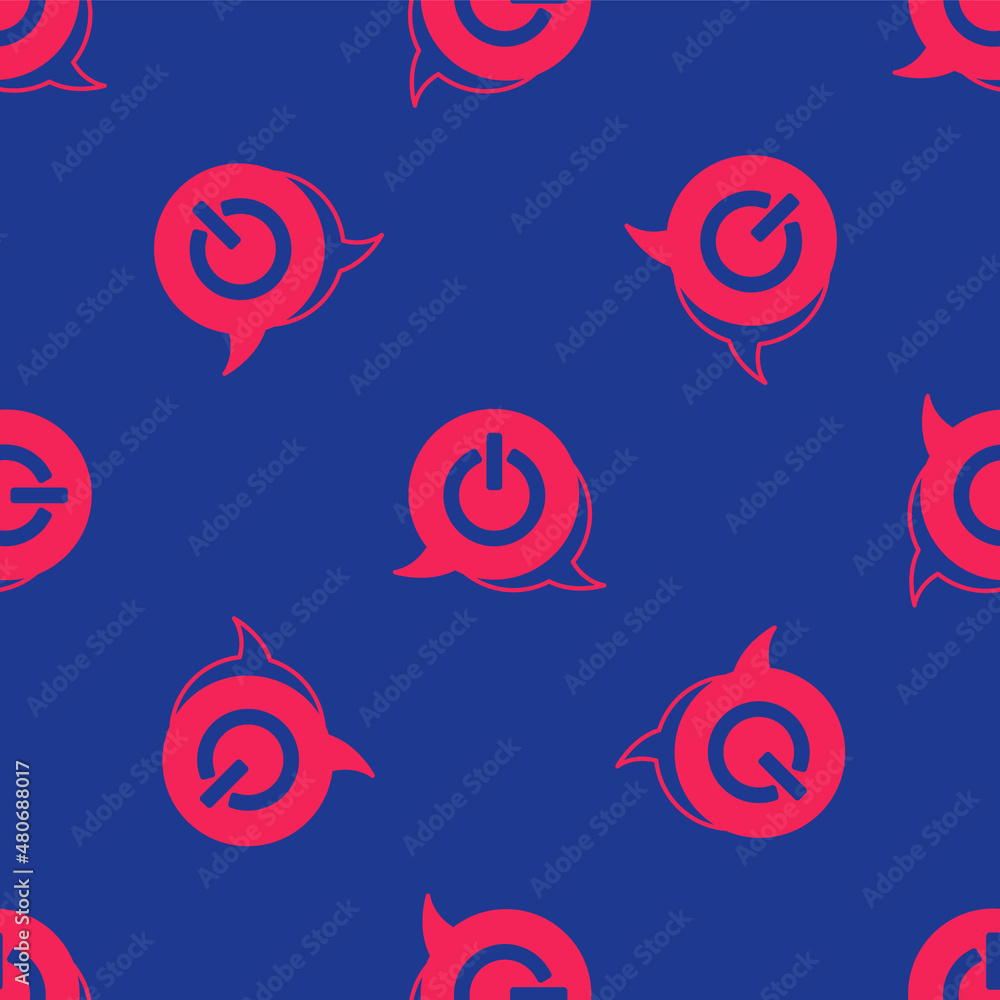 Poster red power button icon isolated seamless pattern on blue background. start sign. vector