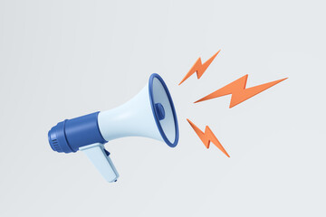 Megaphone with lightning and flashes, advertisement and marketing company