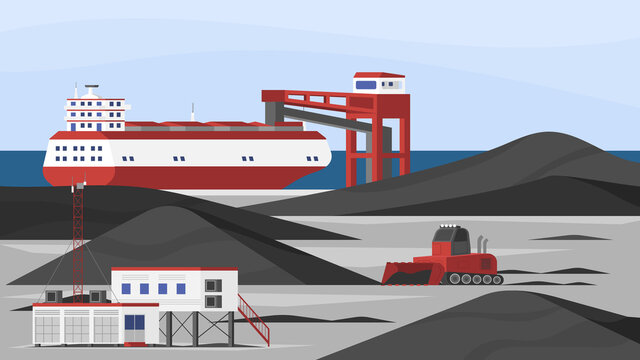 the coal ship unloading coal to the coal yard