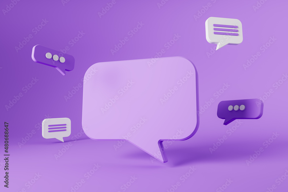 Aufkleber different notifications on violet background, pop-up messages. copy space