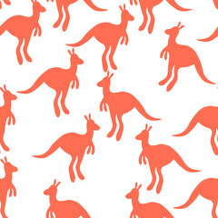 Vector flat illustration with silhouette kangaroo and baby kangaroo. Seamless pattern on white background. Design for card, poster, fabric, textile. Pray for Australia and animals