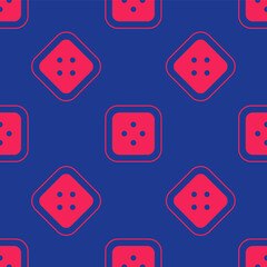 Red Sewing button for clothes icon isolated seamless pattern on blue background. Clothing button. Vector