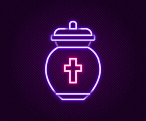 Glowing neon line Funeral urn icon isolated on black background. Cremation and burial containers, columbarium vases, jars and pots with ashes. Colorful outline concept. Vector