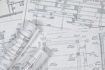 architect design working drawing sketch plans blueprints and making architectural construction...