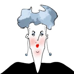 hand drawn caricature portrait of middle aged woman with short hair style isolated on white