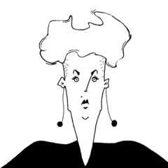 hand drawn caricature portrait of middle aged woman with short hair style isolated on white