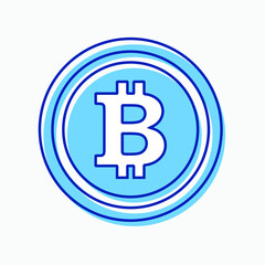 Bitcoin Flat Design for Icon, Symbol, and Logo. Blockchain BTC Simple Blue Vector Desain for Graphic Resources. EPS 10 Editable Stroke