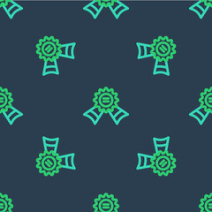 Line Medal icon isolated seamless pattern on blue background. Winner symbol. Vector