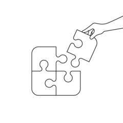 Concept teamwork metaphor outline style hand with the missing piece of puzzle vector illustration