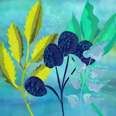 Ilustracja kompozycja roślinna na pastelowym tle
