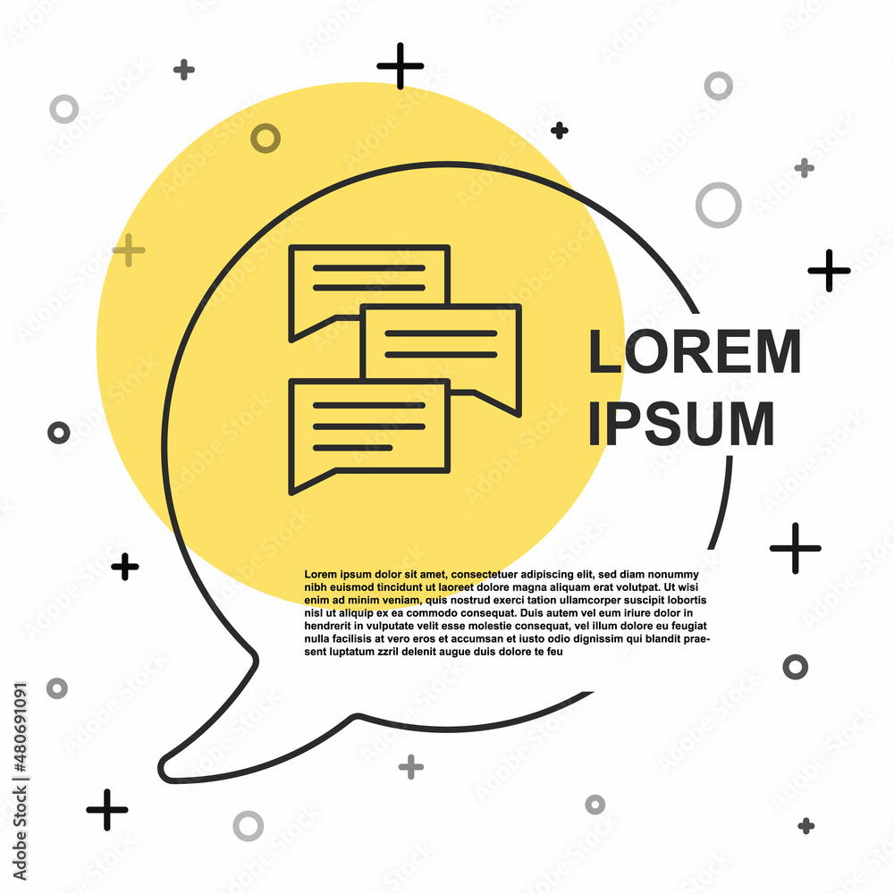 Poster black line speech bubble chat icon isolated on white background. message icon. communication or comm