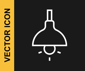 White line Lamp hanging icon isolated on black background. Ceiling lamp light bulb. Vector