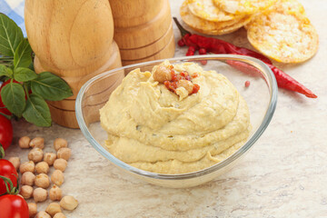 Natural organic chickpea hummus with olive oil