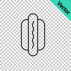 Black line Hotdog sandwich icon isolated on transparent background. Sausage icon. Fast food sign. Vector