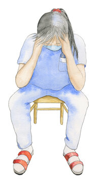 Tired nurse, watercolour, isolated