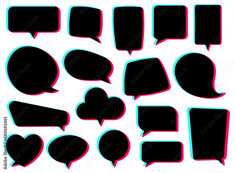 Aufkleber set of black empty web or social media speech bubbles of different shapes.