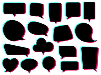 Set of black empty web or social media speech bubbles of different shapes.