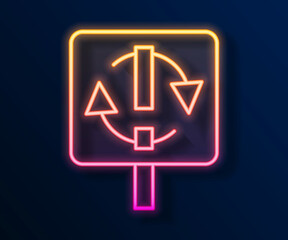 Glowing neon line Recycle symbol icon isolated on black background. Circular arrow icon. Environment recyclable go green. Vector