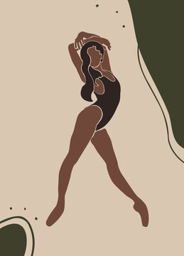 An abstract female silhouette in boho style. Girl dancing. Great for social media posters.