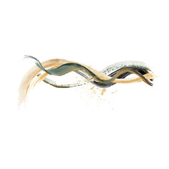 Watercolor minimalist abstract art. Hand painted composition, gold shape, geometric form, splash, spot. isolated on white background. Waves illustration for design, print logo