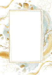 Watercolor abstract art. Hand painted gold frame, watercolor shape, form, stain. isolated on white background. Golden border illustration for design, print or background