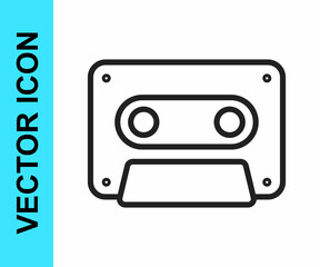 Obraz premium Black line Retro audio cassette tape icon isolated on white background. Vector
